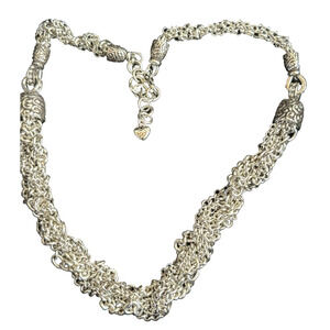 Brighton Twisted Chain Necklace Multi Strand Statement Necklace Silver Tone